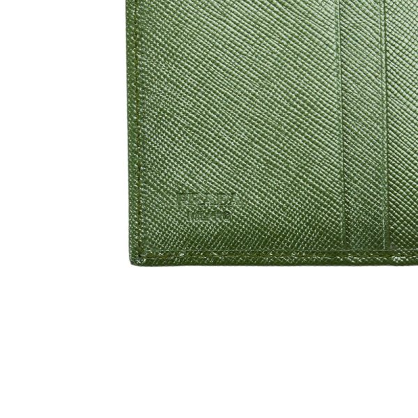 1 0127144 7 Prada Saffiano Trifold Wallet Compact Wallet Green Leather