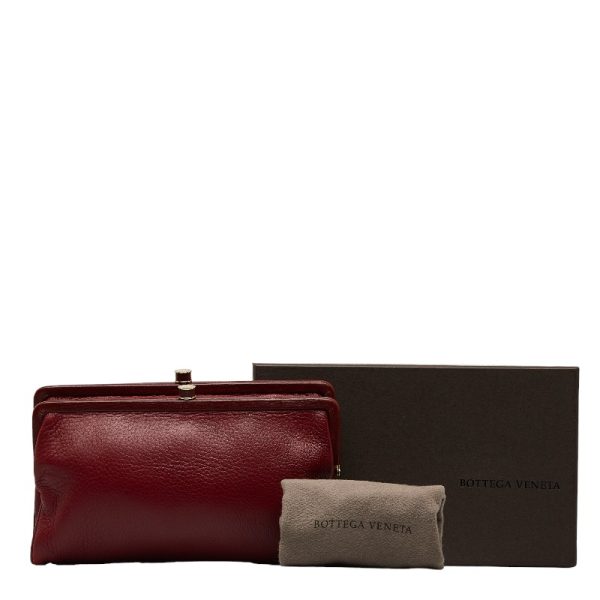 1 0127508 11 Bottega Veneta Clasp Pouch Bifold Wallet Wine Red Leather