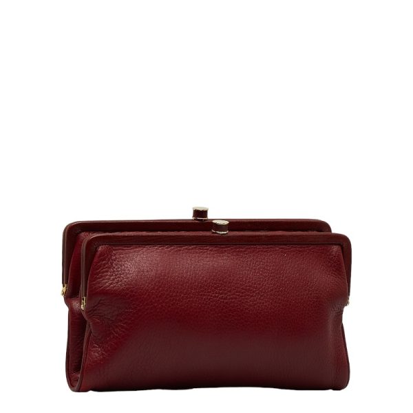 1 0127508 2 Bottega Veneta Clasp Pouch Bifold Wallet Wine Red Leather