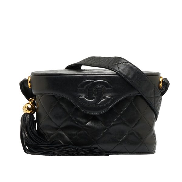 1 0127759 1 CHANEL Cocomark Tassel Crossbody Shoulder Bag Black Leather