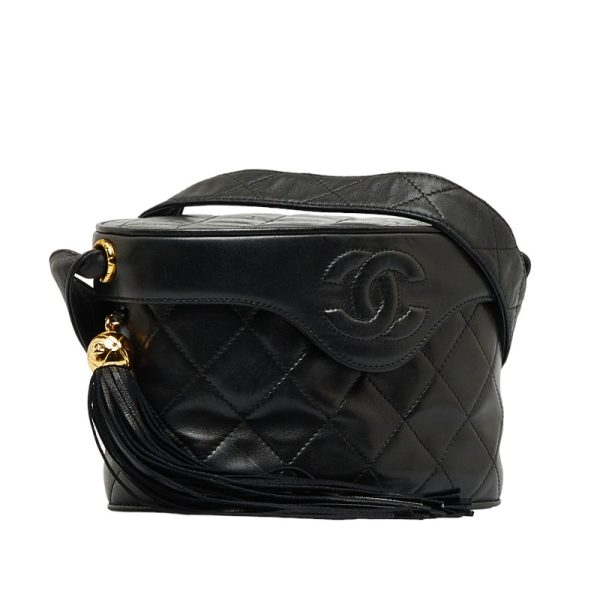 1 0127759 2 CHANEL Cocomark Tassel Crossbody Shoulder Bag Black Leather