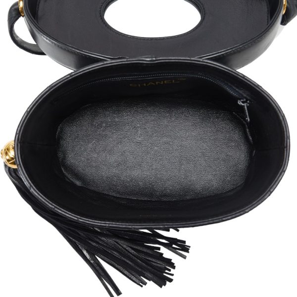 1 0127759 5 CHANEL Cocomark Tassel Crossbody Shoulder Bag Black Leather