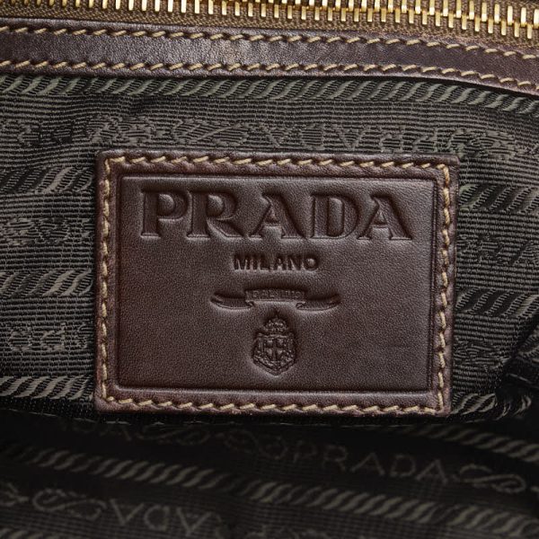 1 0127767 10 Prada Logo Jacquard One Shoulder Bag Brown Canvas Leather