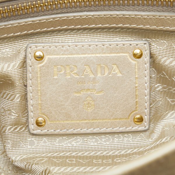 1 0127807 8 Prada Vitello Shine Side Tassel Handbag Shoulder Bag Khaki