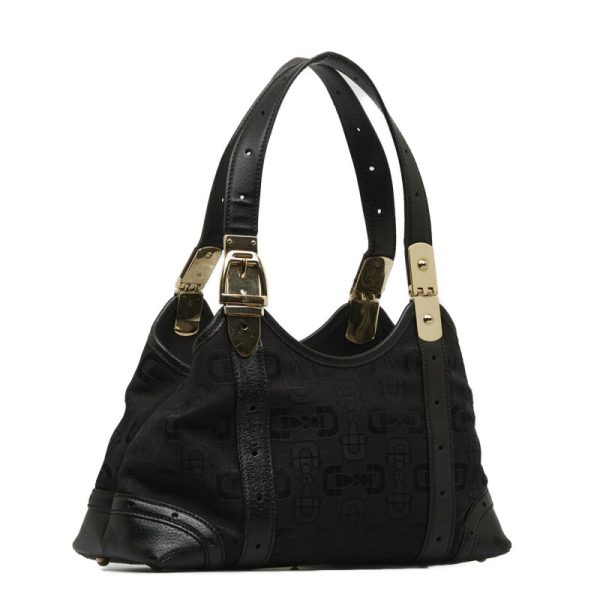 1 0127853 2 Gucci Horsebit Handbag Black Canvas Leather