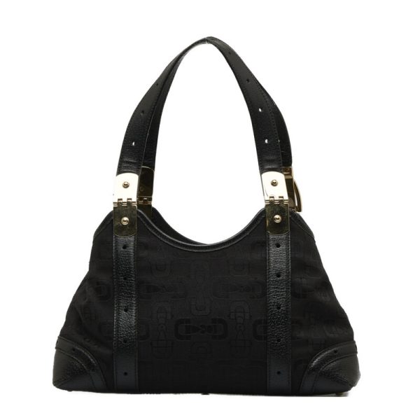 1 0127853 3 Gucci Horsebit Handbag Black Canvas Leather