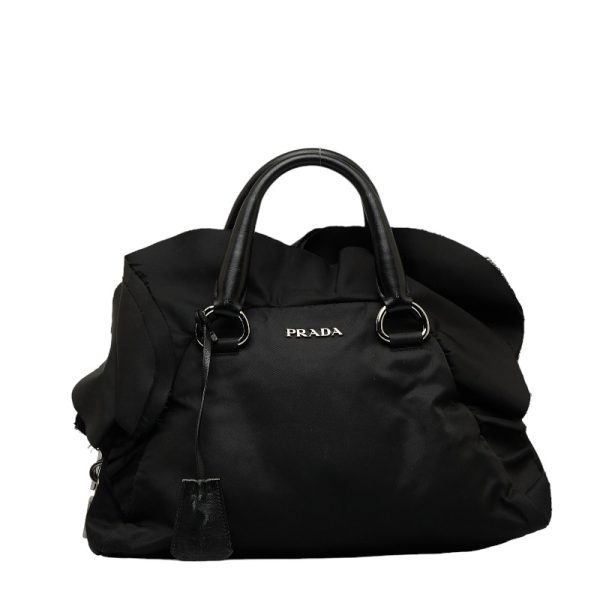 1 0127919 1 Prada Frill Handbag Black Nylon Leather