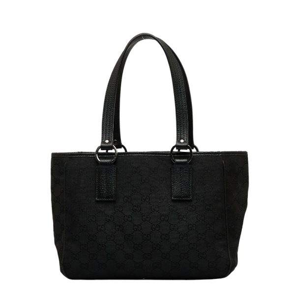 1 0127991 3 Gucci GG Canvas Handbag Tote Bag Black Canvas Leather