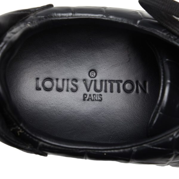 1 0128192 11 Louis Vuitton Front Row Croco Low Cut MS0136 Black Leather