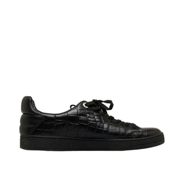 1 0128192 4 Louis Vuitton Front Row Croco Low Cut MS0136 Black Leather