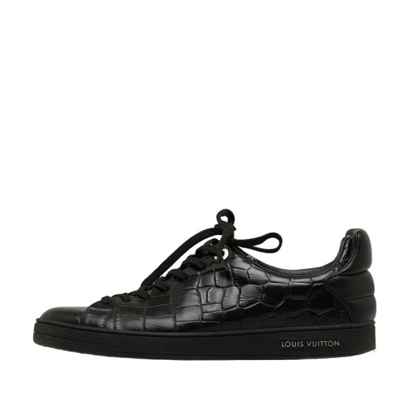 1 0128192 5 Louis Vuitton Front Row Croco Low Cut MS0136 Black Leather