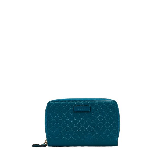 1 0128374 1 Gucci Micro Guccisima Round Zip Bifold Wallet Turquoise Blue