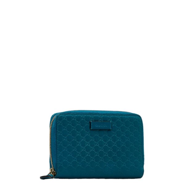 1 0128374 2 Gucci Micro Guccisima Round Zip Bifold Wallet Turquoise Blue