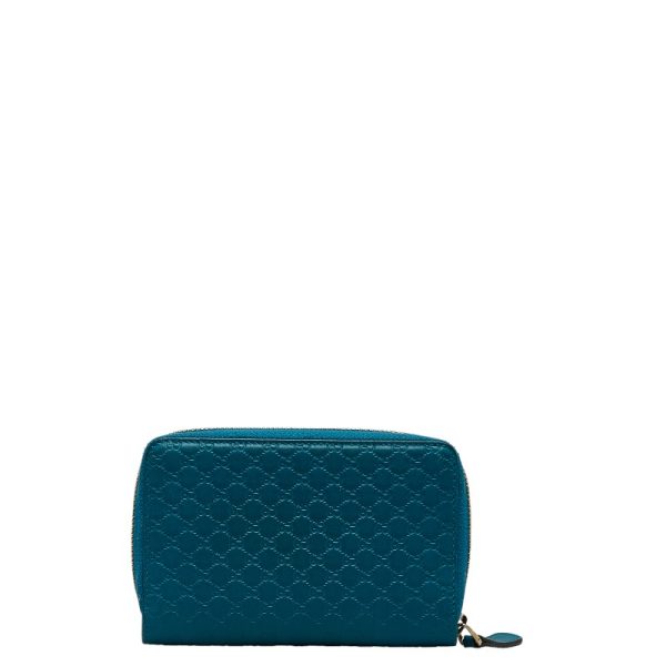 1 0128374 3 Gucci Micro Guccisima Round Zip Bifold Wallet Turquoise Blue