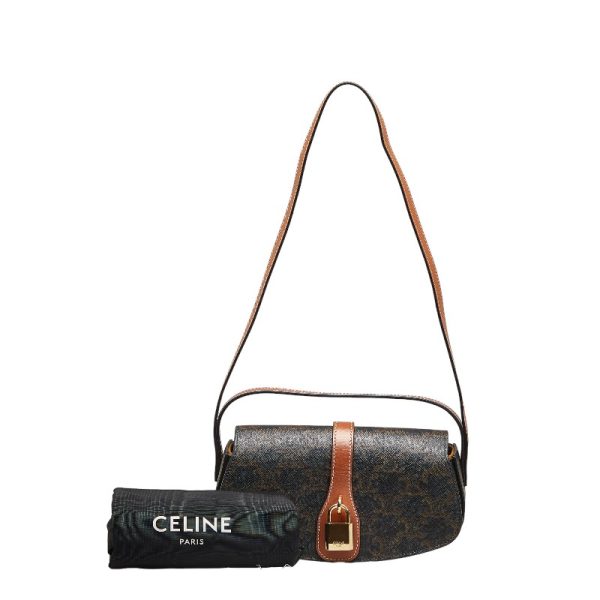 1 0128403 9 Celine Triomphe Mini Shoulder Bag Pouch Clutch Bag Black