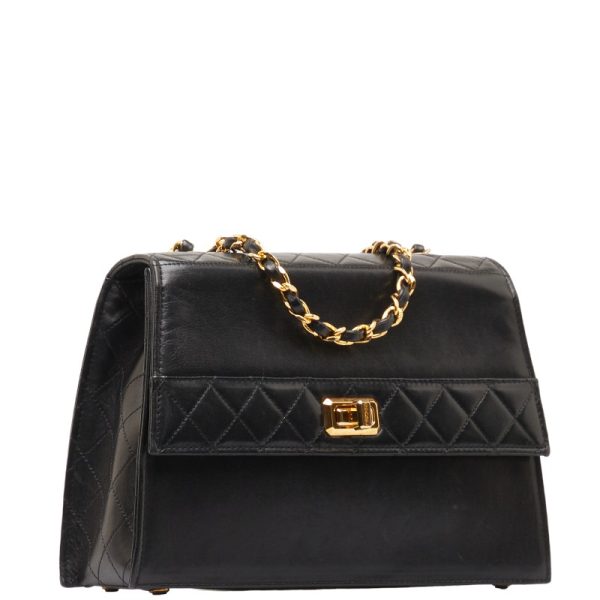 1 0128496 2 CHANEL Matelasse Single Flap Chain Shoulder Bag Black