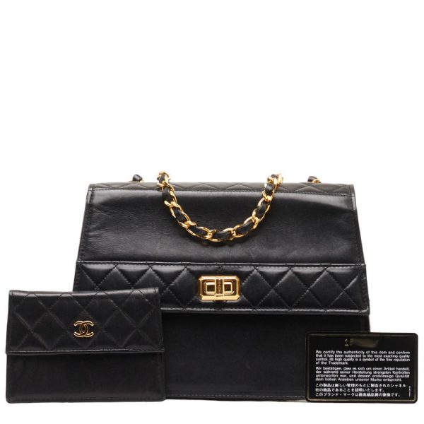 1 0128496 9 CHANEL Matelasse Single Flap Chain Shoulder Bag Black