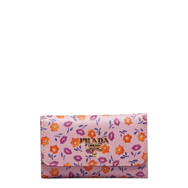 1 0128640 1 Prada Flower Floral Pattern Key Case Pink Multicolor