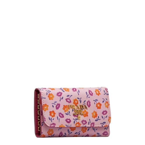 1 0128640 2 Prada Flower Floral Pattern Key Case Pink Multicolor