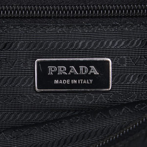 1 0128699 8 Prada Triangle Logo Plate Tessuto Shoulder Bag Black Nylon Leather