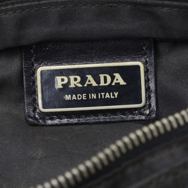 1 0129218 9 PRADA Triangle Logo Plate Shoulder Bag Black Nylon