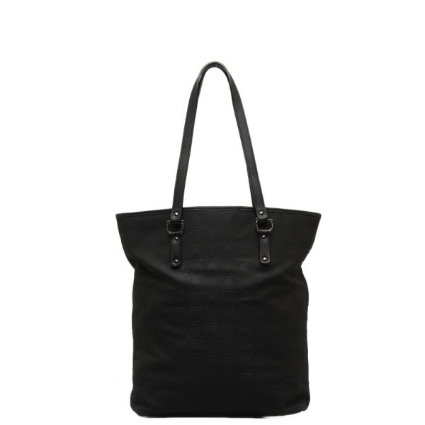 1 0129259 1 Salvatore Ferragamo Gancini Tote Bag Black Canvas Leather