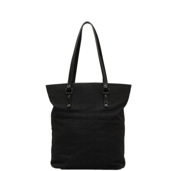 1 0129259 3 Salvatore Ferragamo Gancini Tote Bag Black Canvas Leather