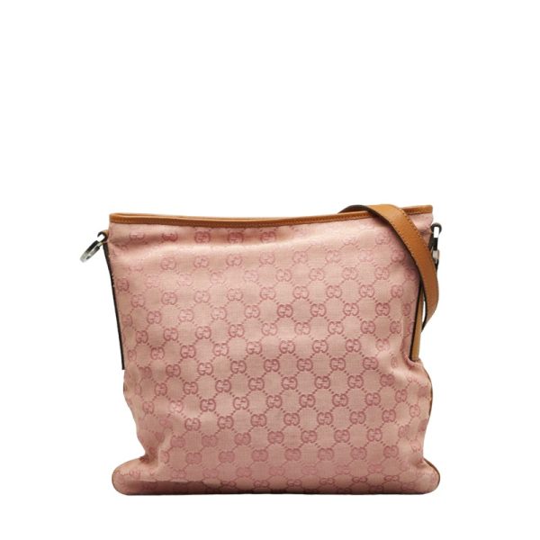 1 0129298 1 Gucci GG Canvas Crossbody Shoulder Bag Pink Beige Canvas Leather