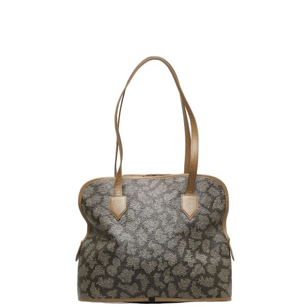 1 0129870 3 Saint Laurent Vintage YSL Logo Giraffe All Over Pattern Shoulder Bag Tote Bag Greige PVC Leather