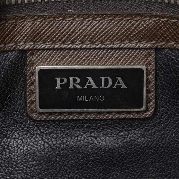 1 0129939 10 PRADA Triangle Saffiano Clutch Bag Shoulder Bag Brown Leather