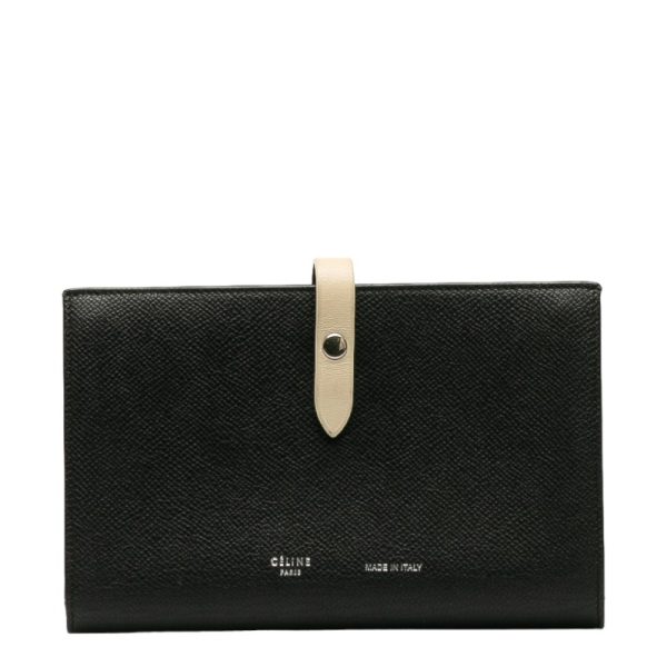 1 0130992 1 Celine Logo Long Wallet Black Beige Leather