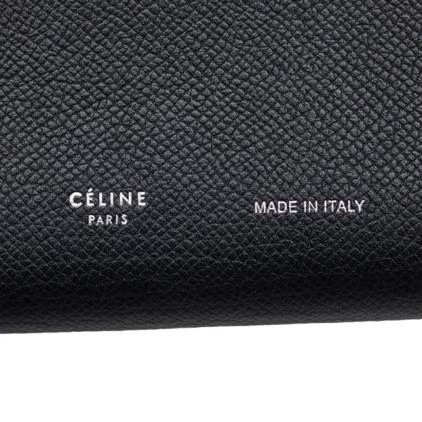 1 0130992 14 Celine Logo Long Wallet Black Beige Leather