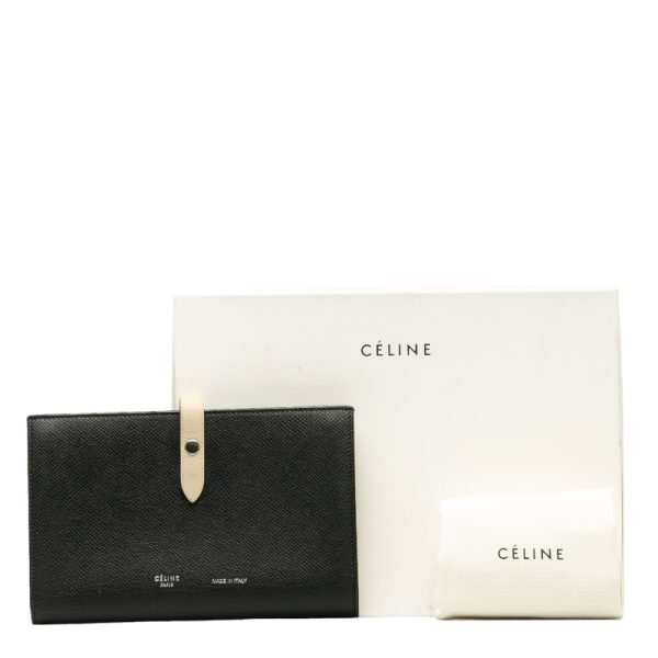 1 0130992 17 Celine Logo Long Wallet Black Beige Leather