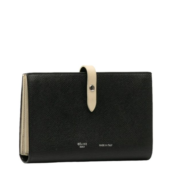 1 0130992 2 Celine Logo Long Wallet Black Beige Leather