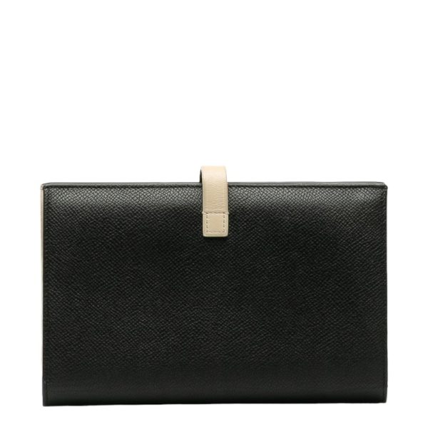 1 0130992 3 Celine Logo Long Wallet Black Beige Leather