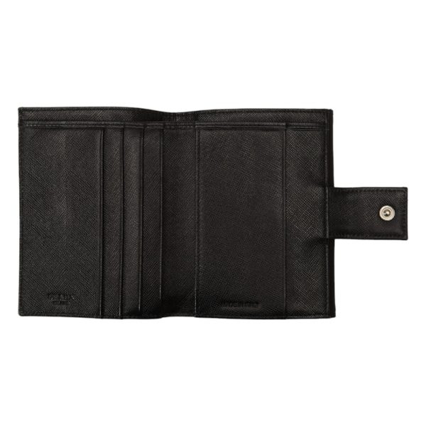 1 0131008 5 PRADA Triangle Logo Plate Bifold Wallet Black Nylon