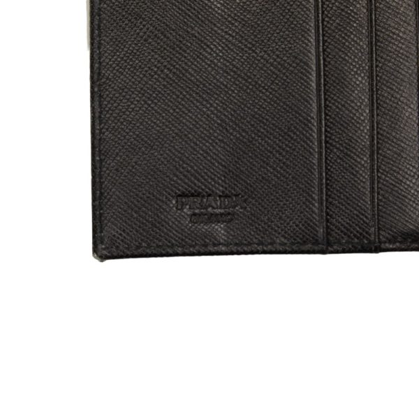 1 0131008 7 PRADA Triangle Logo Plate Bifold Wallet Black Nylon