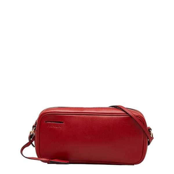 1 0131332 1 Prada Saffiano Crossbody Shoulder Bag BT0077 Red Leather