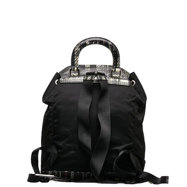 1 0131354 3 Prada Tessuto Saffiano Plaid Rucksack Backpack Black Nylon Leather