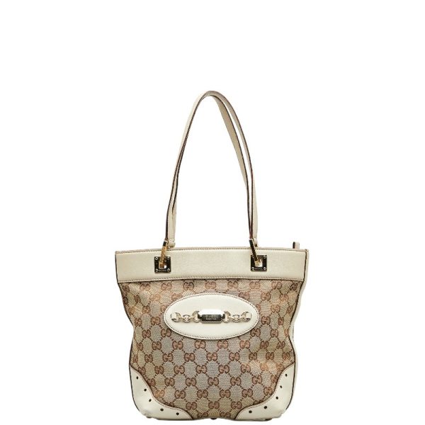 1 0131387 1 Gucci GG Canvas Handbag Tote Bag Beige White Canvas Leather