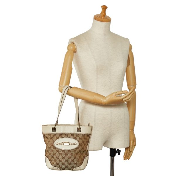 1 0131387 10 Gucci GG Canvas Handbag Tote Bag Beige White Canvas Leather