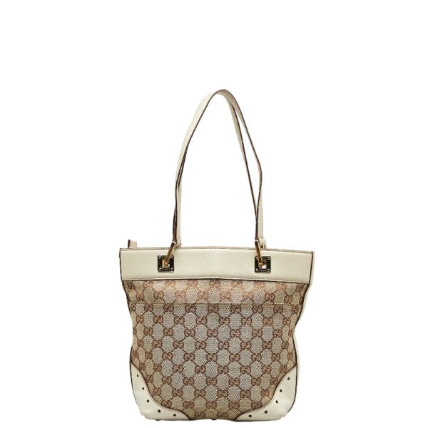 1 0131387 3 Gucci GG Canvas Handbag Tote Bag Beige White Canvas Leather