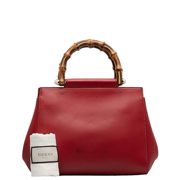 1 0131600 13 Gucci Bamboo Nimfair Handbag 453767 Red Leather