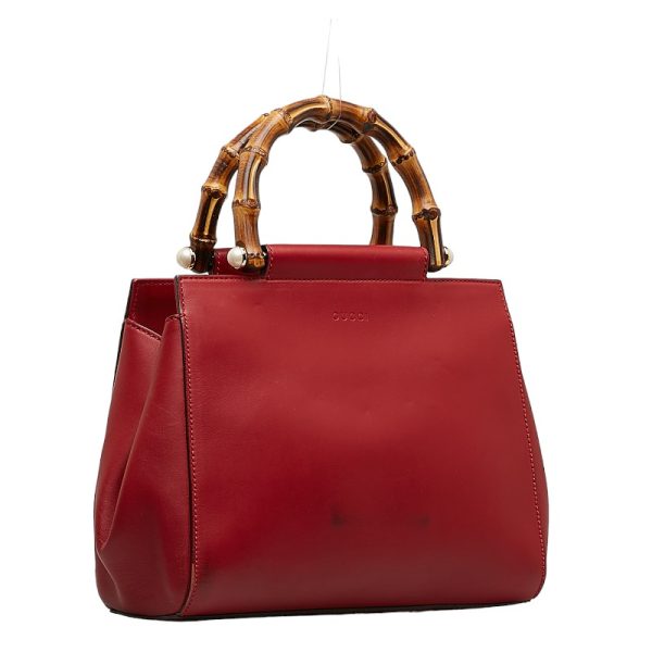 1 0131600 2 Gucci Bamboo Nimfair Handbag 453767 Red Leather