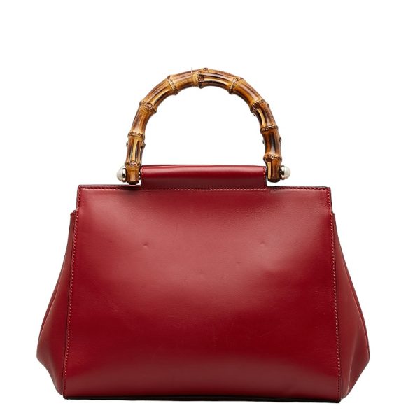 1 0131600 3 Gucci Bamboo Nimfair Handbag 453767 Red Leather