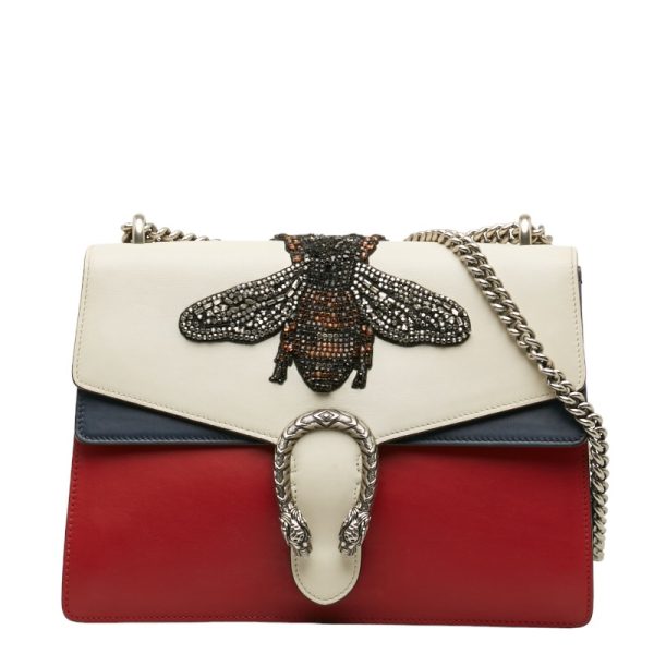 1 0131773 1 Gucci Dionysus Bee Chain Shoulder Bag White Leather