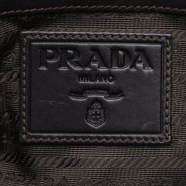 1 0131794 8 Prada Logo Jacquard Shoulder Bag Brown Canvas Leather