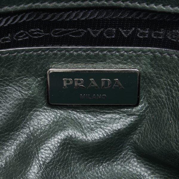 1 0131806 10 PRADA Silver Hardware Handbag Shoulder Bag 2WAY BN2619 Green Leather