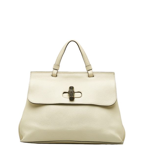 1 0132727 2 Gucci Bamboo Daily Medium Top Handle Bag White Leather