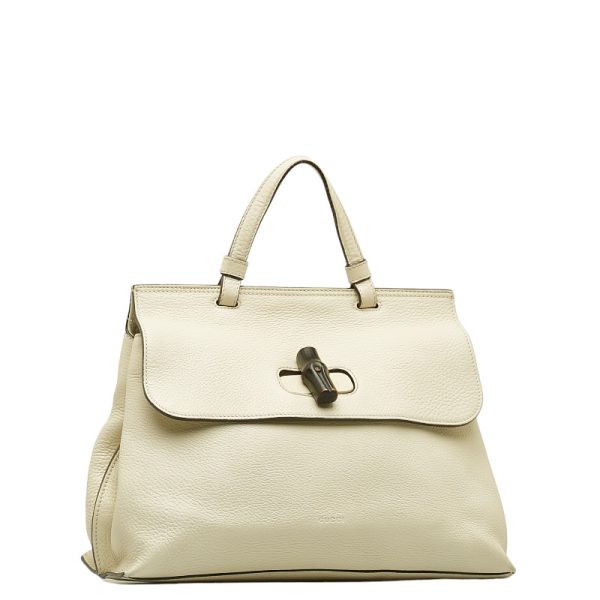 1 0132727 3 Gucci Bamboo Daily Medium Top Handle Bag White Leather